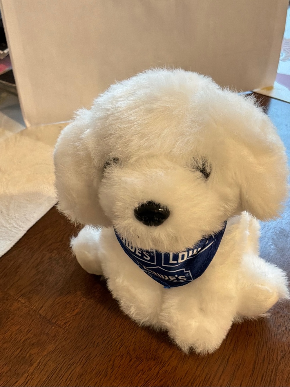 Lowe’s Plush White Puppy with Blue Bandana - Branded Plush Toy